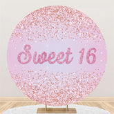 Lofaris Glitter Pink Simple Sweet 16 Birthday Round Backdrop